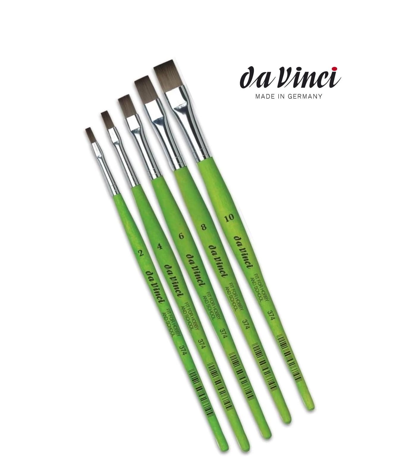 Da Vinci serie 374 pennello piatto, in fibra sintetica, verde, set 5pcs (2, 4, 6, 8, 10)