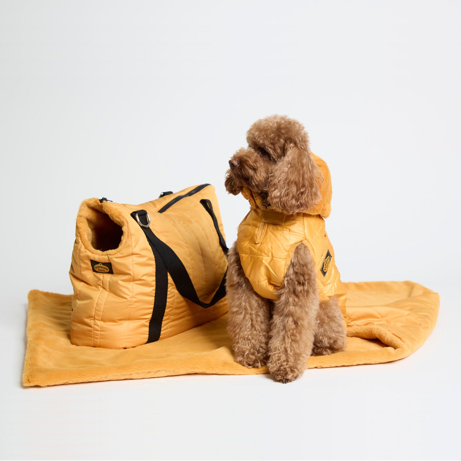 Fashion Dog Hunde-Steppmantel mit Abnehmbarer Kapuze - Ocker-Gelb - 36 cm