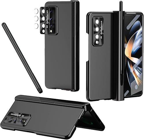 NINKI Funda compatible con Samsung Galaxy Z Fold 4 5G con S Pen y protección de 2 bisagras, cubierta protectora chapada magnética con protector de