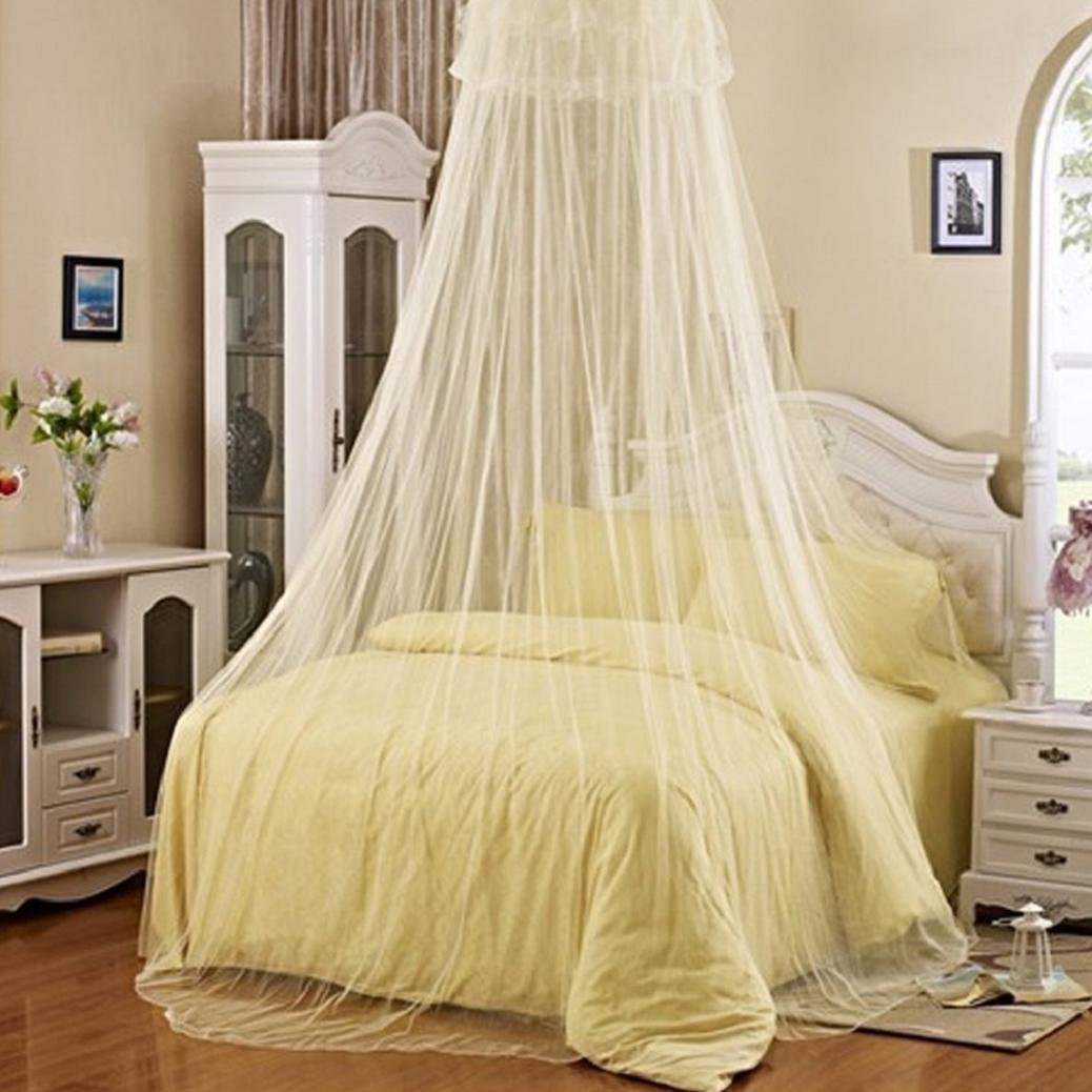 Gemini_mall® Beige Lace Bed Canopy Mosquito Net Dome Fly Insect Net Protection