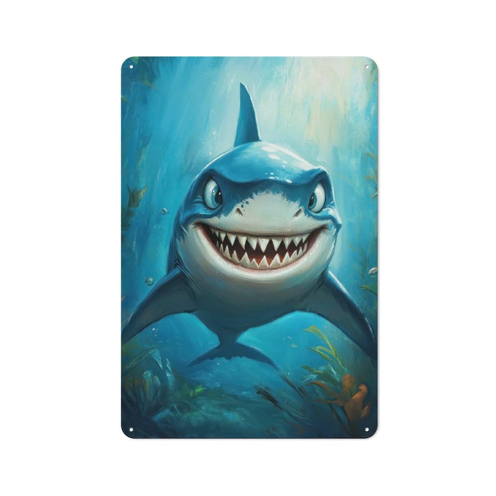 Junmoney Smiling Shark Illustration Tin Wall Plaque 30X20cm With For Home Bar Wall, For Kitchen And Home Bar Decor, For Home Office And Studio Walls