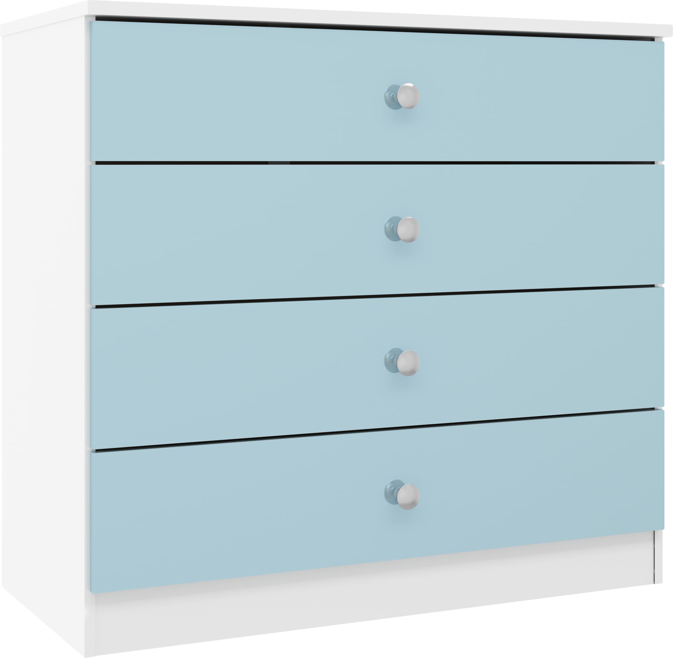 Seconique Denver 4 Drawer Chest Of Drawers Blue Gloss Metal Drawer Runners And Handles