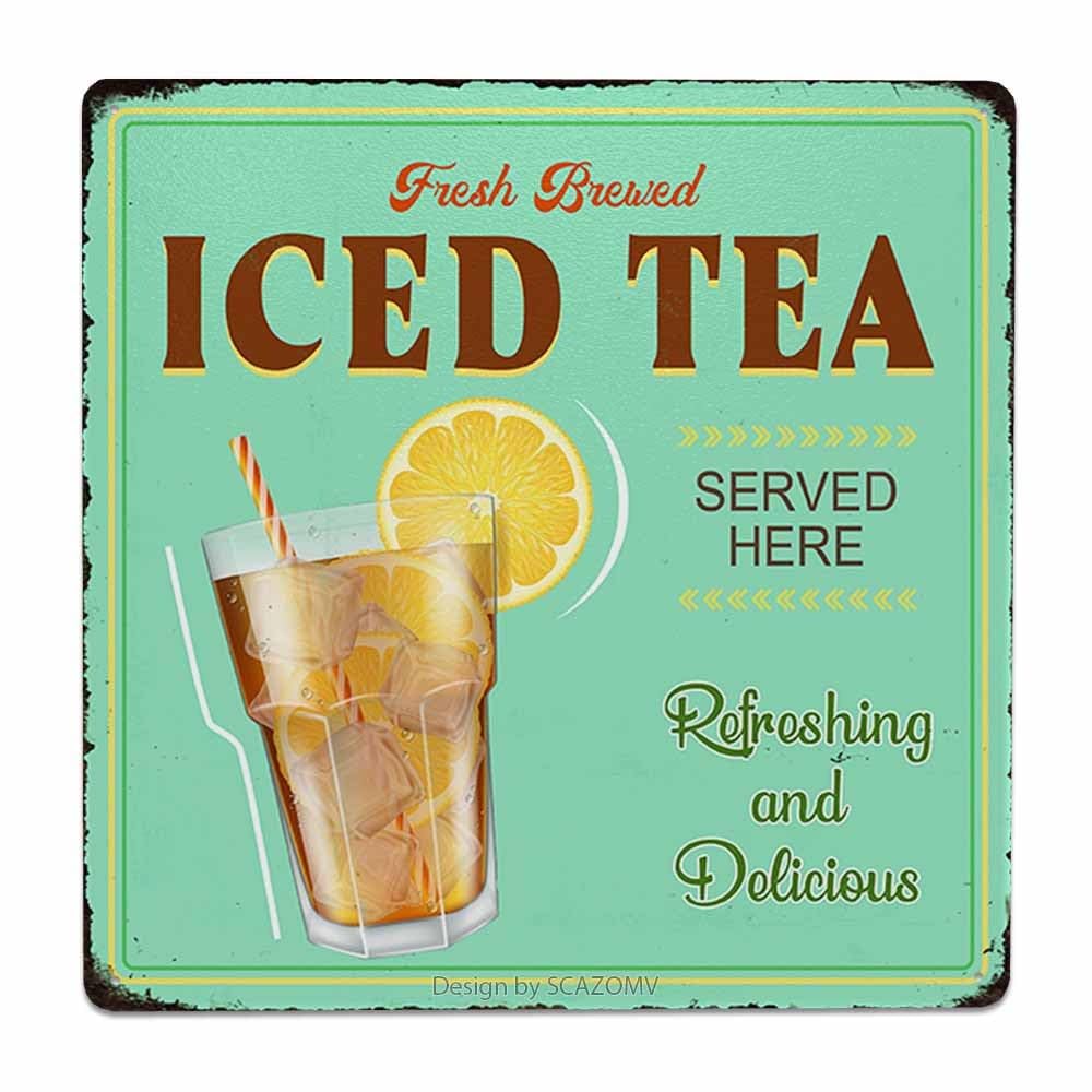 Iced Tea Fresh Brewed Refreshing And Delicious Iron Poster Painting Tin Sign Vintage Wall Decor For Cafe Bar Pub Home Beer Decoration Crafts (8x8 Inch)