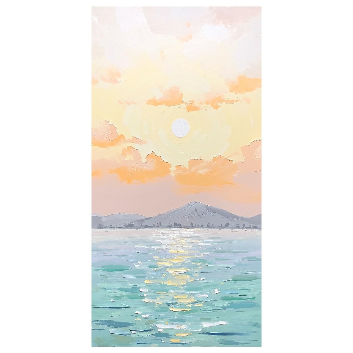 LCDIUDIU Sunrise At Sea Oil Paintings On Canvas Hand Painted Textured Pastel Sunrise Lake Landscape Abstract Unframed Canvas Wall Art Mountain View Ocean Wall Decor for Living Room 70X140Cm(27.5X55.