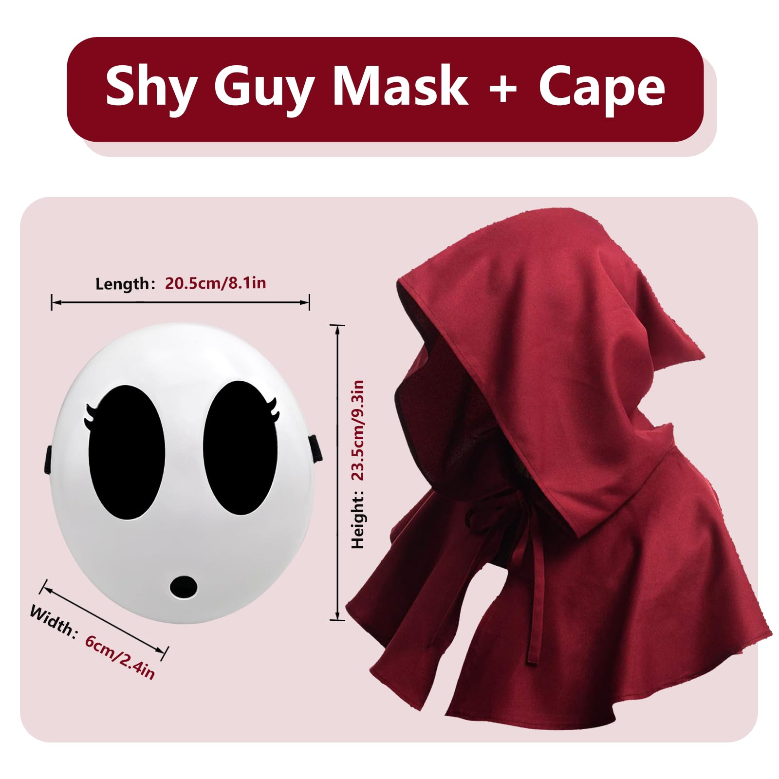 Shy Guy Mask with Cloak Anime White Mask Halloween Christmas Carnival Costume Cosplay Props (2PCS Girls Red) - Image 2