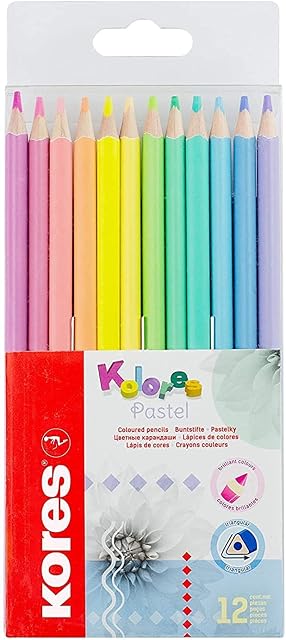 Kores - Kolores Pastel: 12 Coloured Pencils for Kids, Beginners and Adults, Pastel Shades for White, Dark and Craft Paper, Set of 12 Assorted Colours