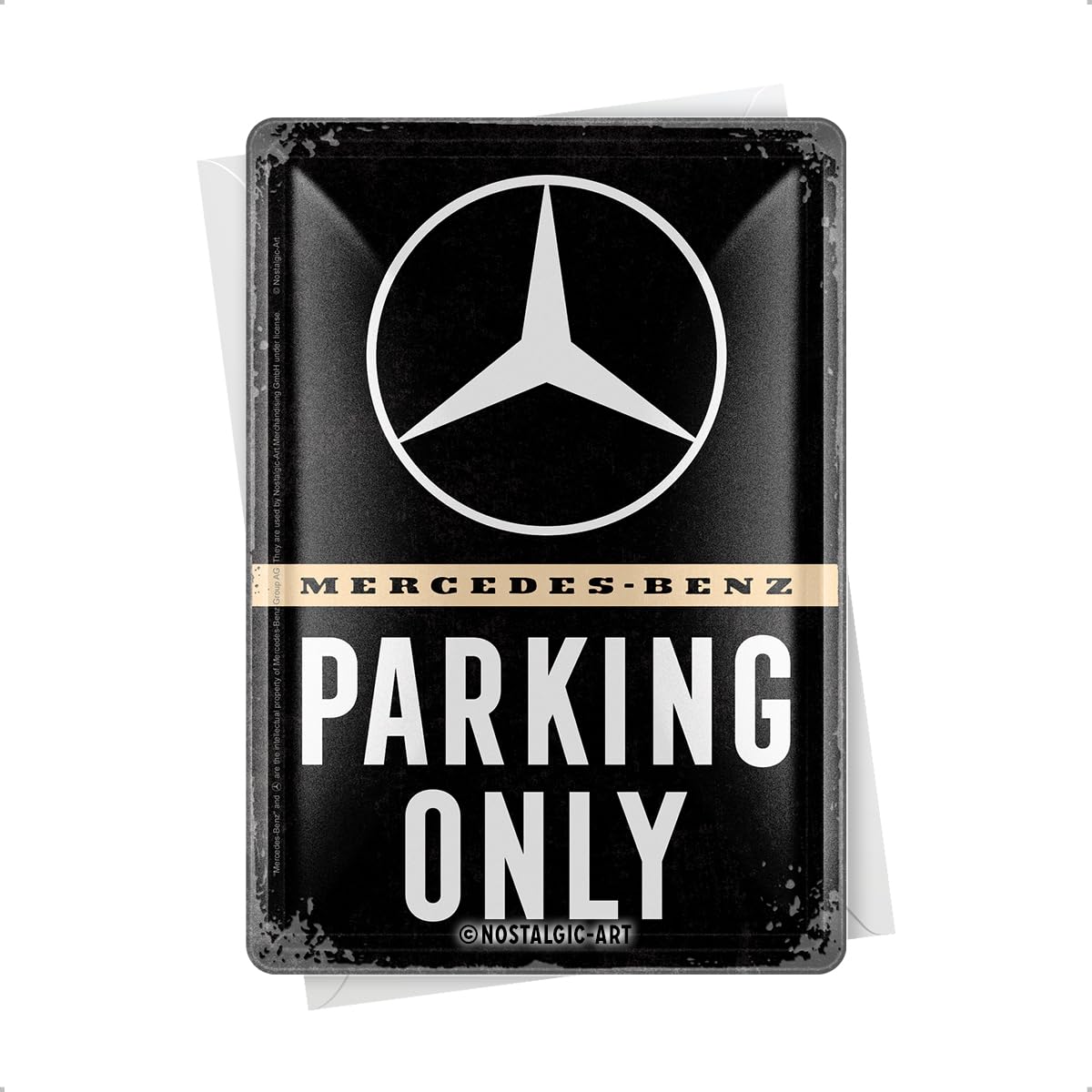 Nostalgic-Art Blacha pocztowa w stylu retro, 10 x 14 cm, Mercedes-Benz – tylko parking – pomysł na prezent dla fanów akcesoriów Mercedes-Benz, kartka pocztowa z metalu, mini blaszana tabliczka jako