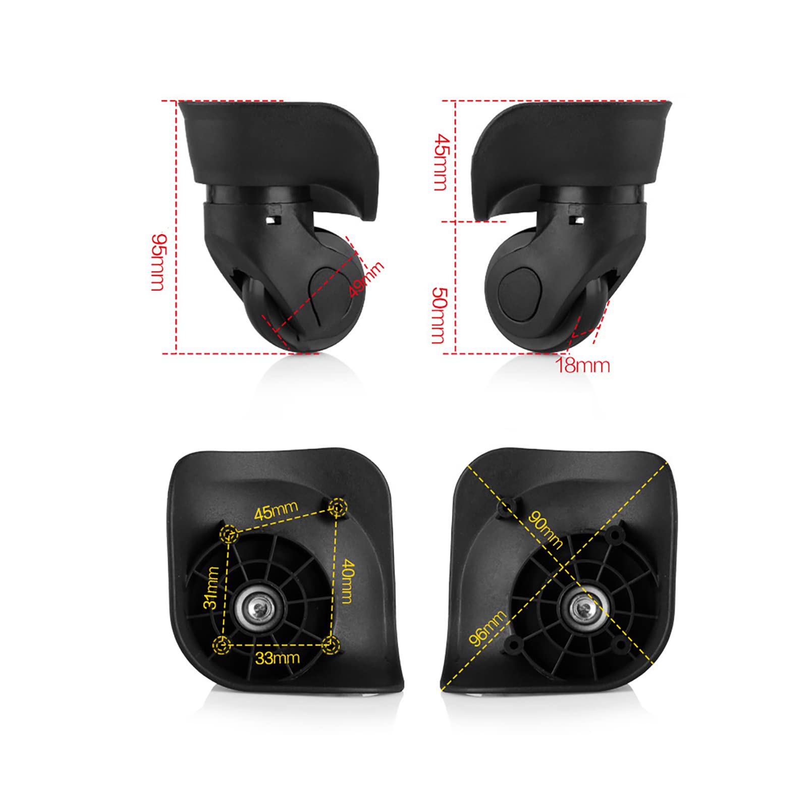 Sutinna Luggage Caster, Suitcase Wheels Left and Right Casters Wheels Replacement Kit for Trolley Suitcase - Image 7 thumbnail