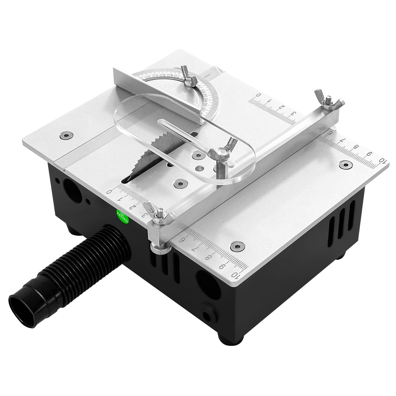 Scie Circulaire Sur Table 96W,Mini Scie Circulair de Table avec lames,Angle Réglable,Profondeur de Coupe de 14mm,Longueur de Coupe 100mm,Source D'alimentation à 7 Vitesses Réglables (Blanc)