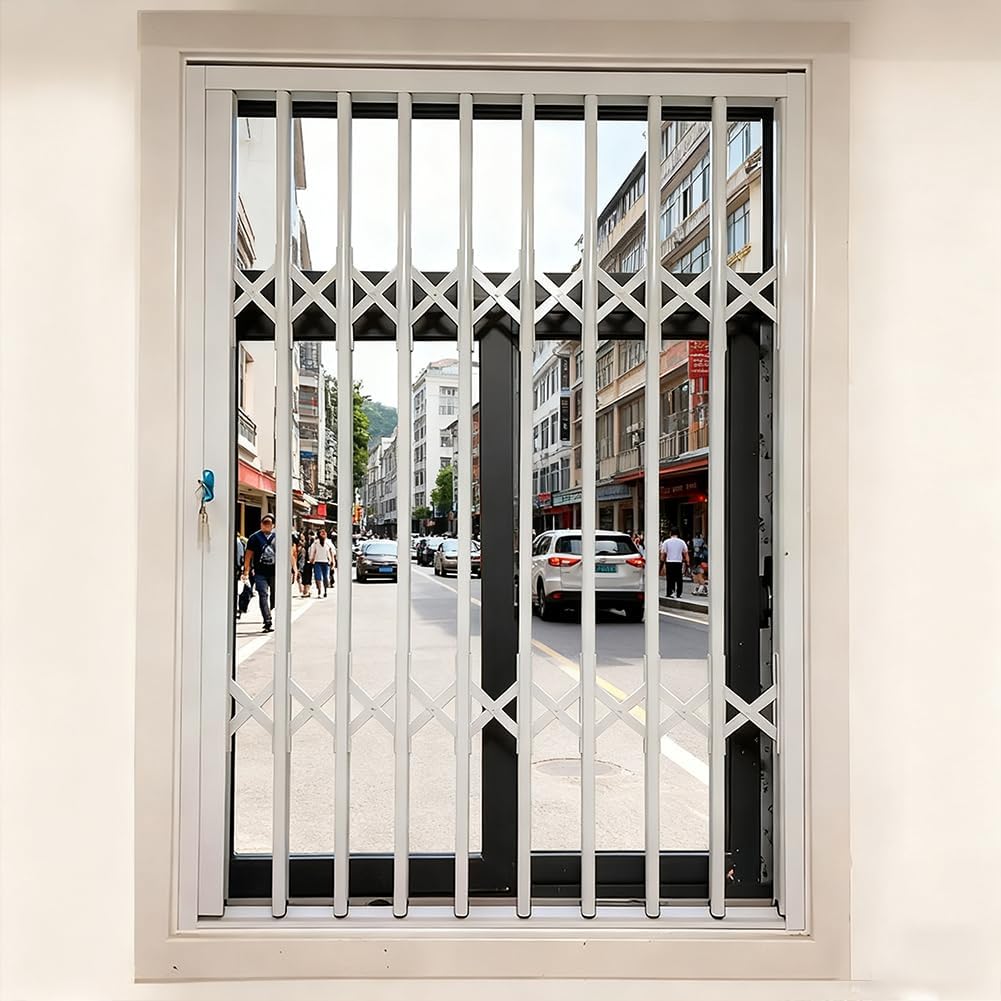 White Lockable Security Fence, Anti-Theft Folding Window Guard, Aluminum Alloy Home Window Protection Railing, Shed, Barn, and Basement Door Security Grille,W65xh100cm/25x40in