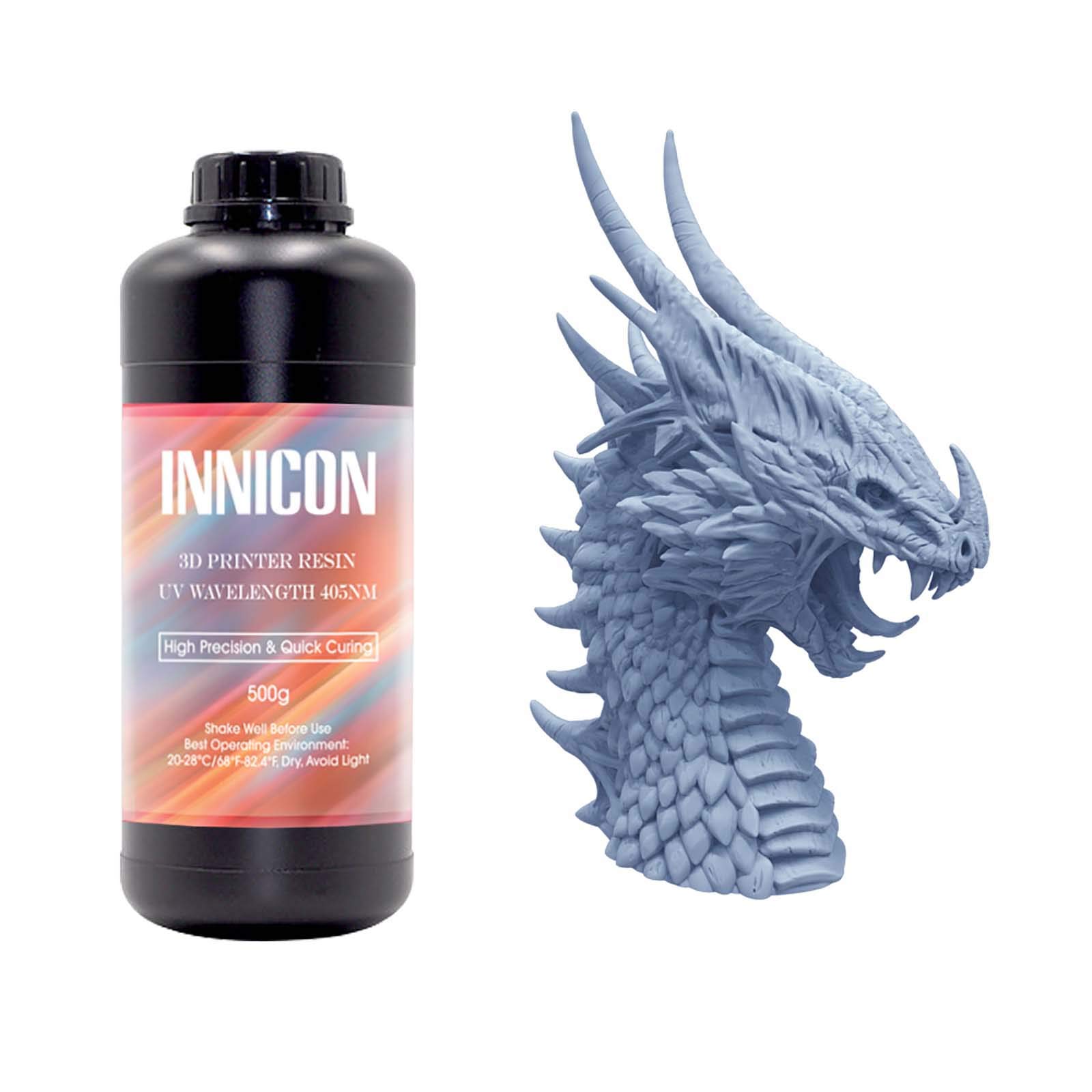 Resina para impresora 3D, resina rápida lavable al agua, 405 nm para impresión 3D LCD DLP, fotopolímero estándar de alta precisión, resina líquida de curado UV, 500g, color azul y gris