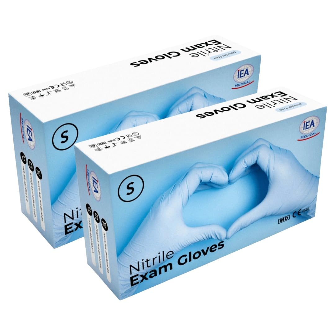 IEA Medical Nitrilhandschuhe blau, 200 Stück, Einmalhandschuhe S, Nitrilhandschuhe, Handschuhe Einweg puderfrei, latexfreie Gummihandschuhe