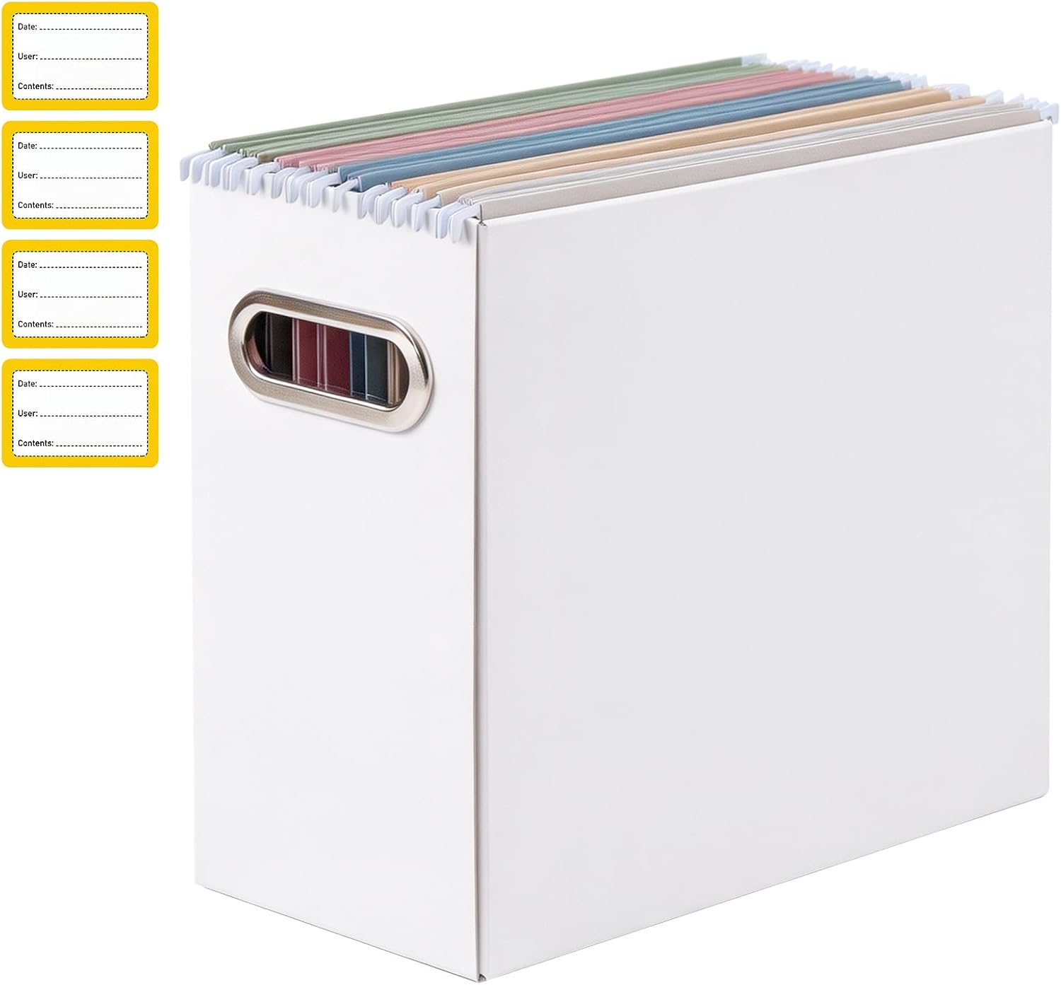 Collapsible File Organizer Box with Handle,12.20x5.11x9.84Inches, Filing Organizer for Home or Office, Small Portable File Box (1 Pack, White-Yellow)