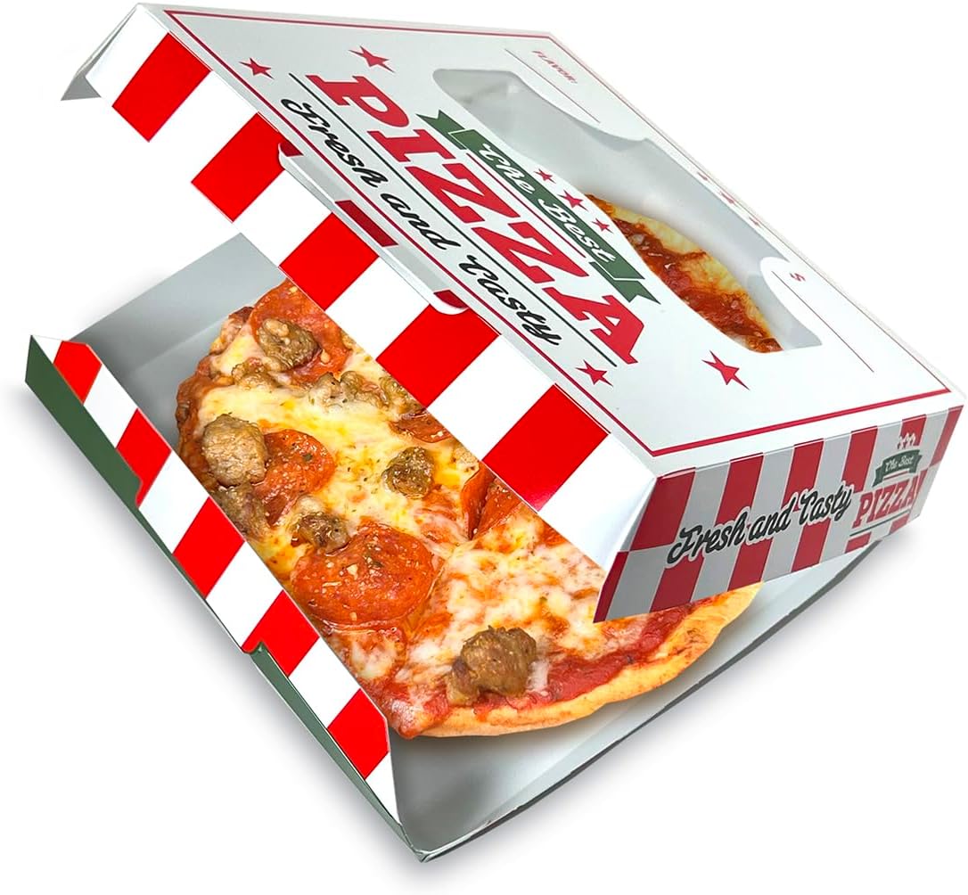 UPDATED Individual Pizza Box | Disposable Mini Pizza Box with Clear Window | Easy Clamshell, Thick & Sturdy | Grease-resistant, Microwave & Freezer-safe | 200/Case (6" L x 6" W x 1.75" H)