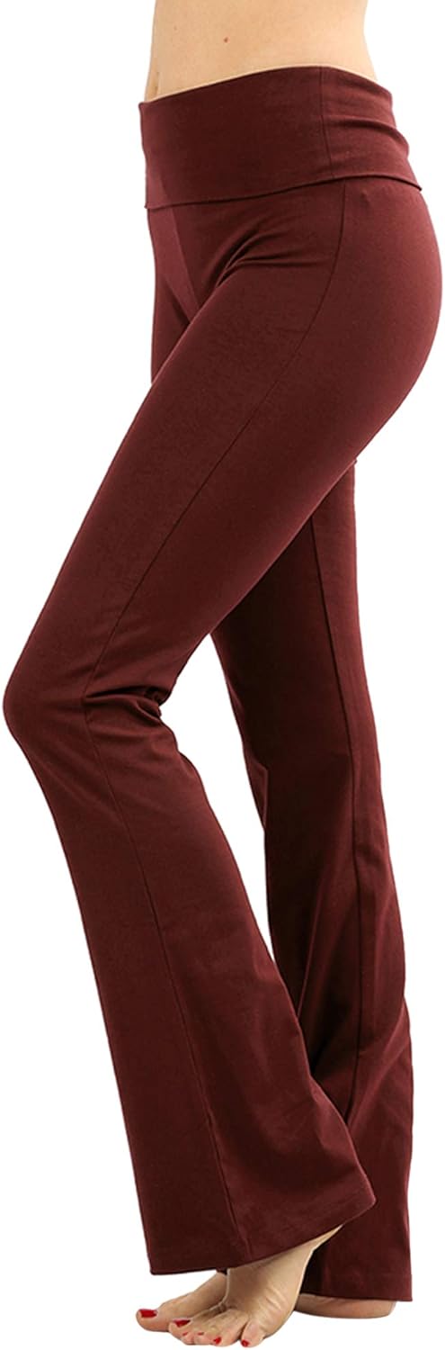 Womens & Plus Stretch Cotton Foldover Waist Bootcut Workout Yoga Pants, (H Grey, 1X)