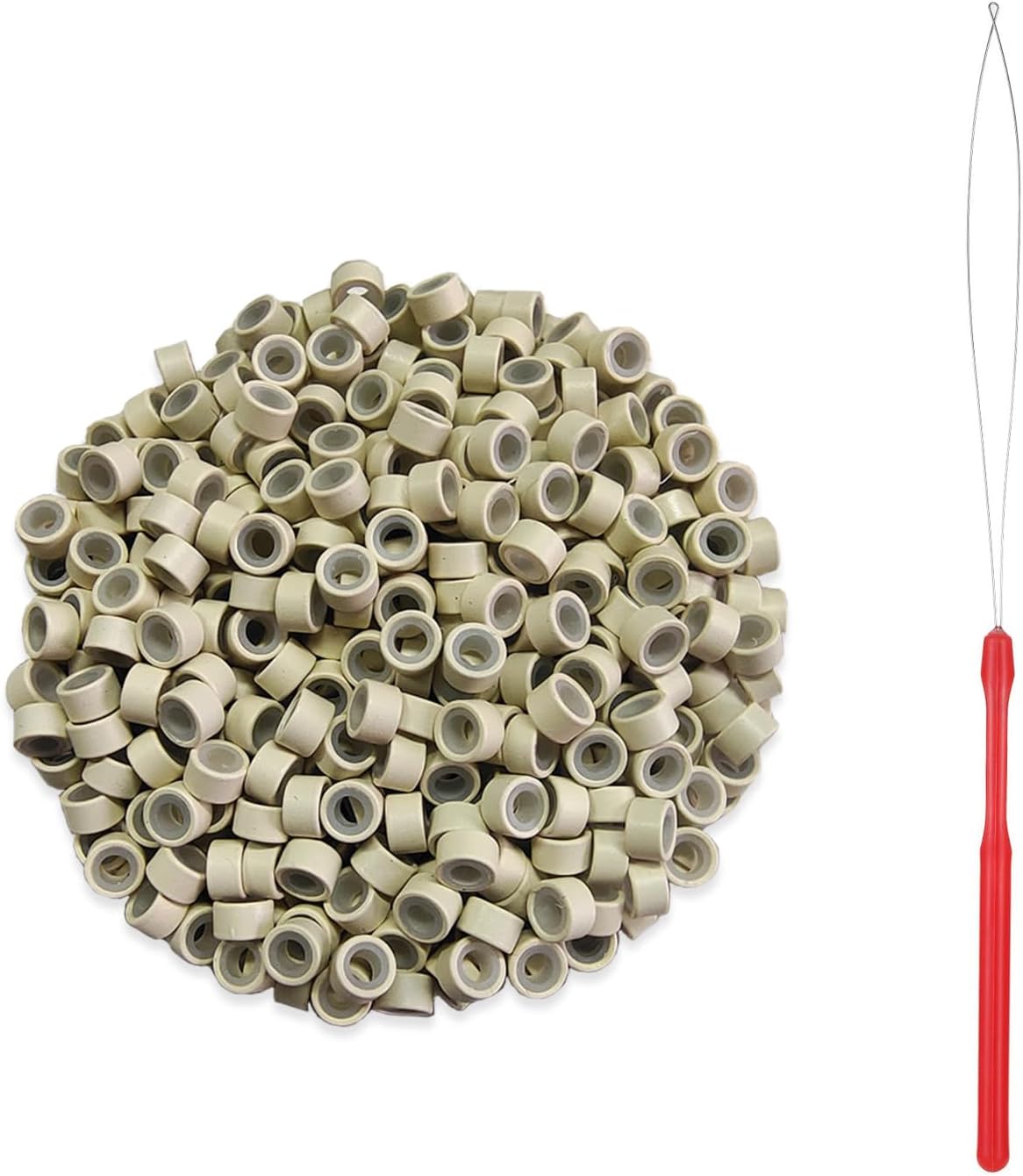 200 Pieces of Hair Extension Nano Beads, With 1 Hair Extension Tool, Golden Silicon Nano Rings, Silicon Nano Beads for Hair Extensions, Suitable for Blonde and Brown Hair