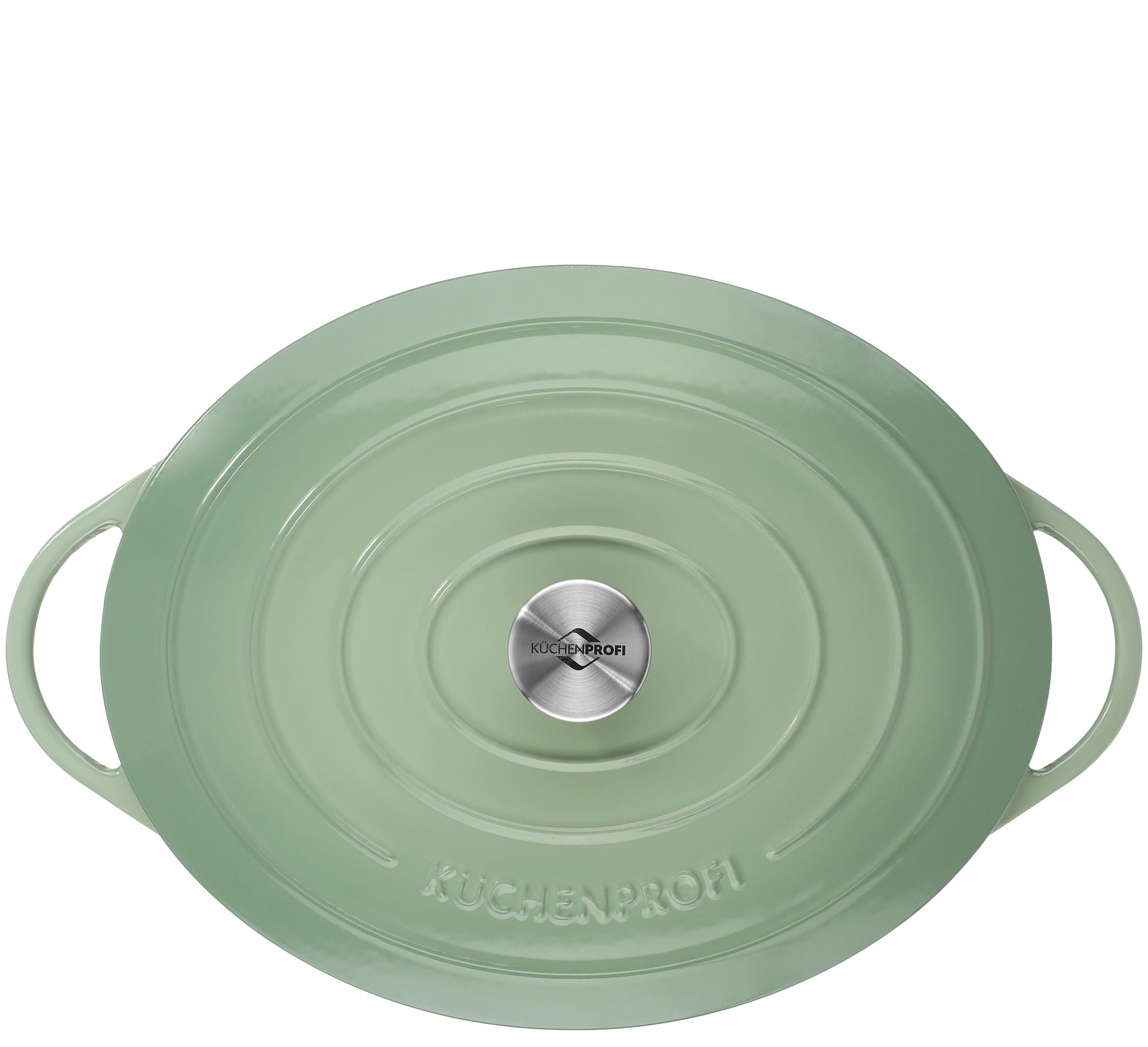 KÜCHENPROFI Gusseisen Bräter oval mit Deckel, 33 cm, emailliert, Jade | Bratentopf, emailliertes Gusseisen, für alle Herdarten, induktionsgeeignet, für Grillgeräte, hitzebeständig, pflegeleicht