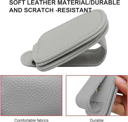 Miniatura 5 de Paquete de 2 soportes de cuero para lentes de sol para visera de automóvil, clip magnético de cuero para anteojos para automóvil, clip para lentes