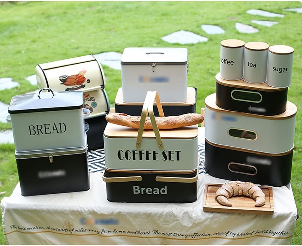 Panera portátil, panera Moderna con Tapa y asa de Madera, contenedor de Almacenamiento Multifuncional, Soporte para Pan de encimera Saludable (Negro)