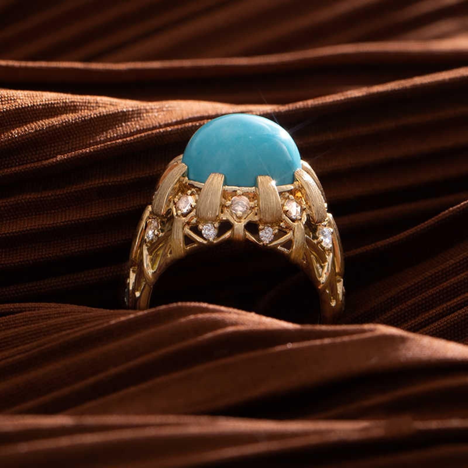 Statement Pavé pierścionek ślubny z żółtego złota 9K/14K/18K, z prawdziwego złota, w stylu vintage, pleciony pierścionek koktajlowy, damski z laboratorium, turkusowy i moissanite, rozm. 47-65