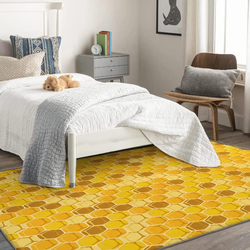 Miniatura 2 de Alfombras lavables para entrada, sala de estar, dormitorio, alfombra de panal y decoración del hogar, alfombra amarilla de 2 x 3, antideslizante,