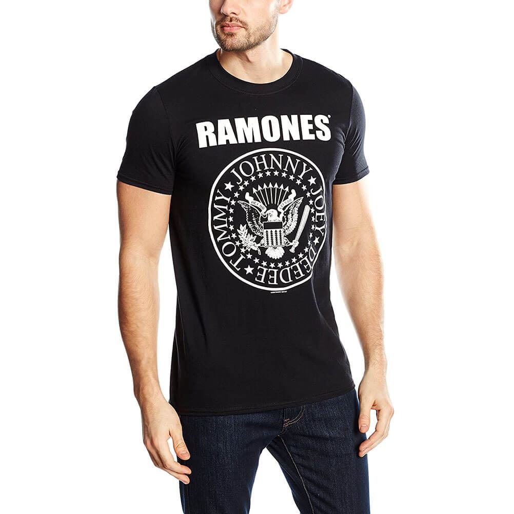 Rock Off Officially Licensed Products Men's Black Ramones Seal T-Shirt, XX-Large