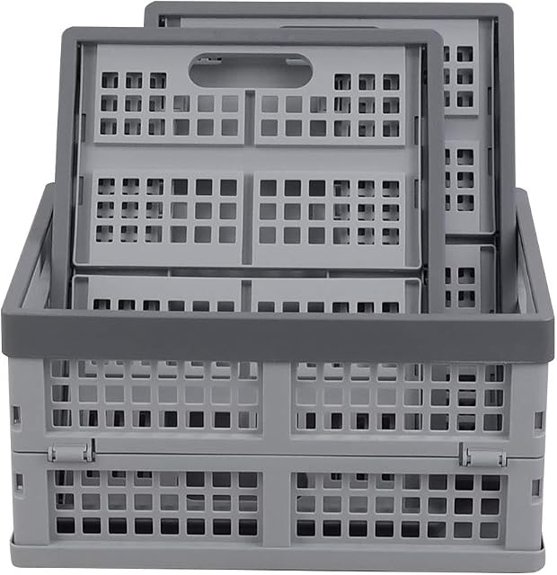 Kiddream 3-pack Plastic Folding Crate, 14 Liter Collapsible Storage Crates Basket