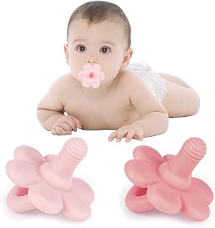 Tinabless Baby Pacifier - Silicone Pacifier & Teether, Set of 2 in Dark Pink & Pink, Soother Pacifier for Breast Feeding Babies 3-6 Month, Car Seat Toy for New Born