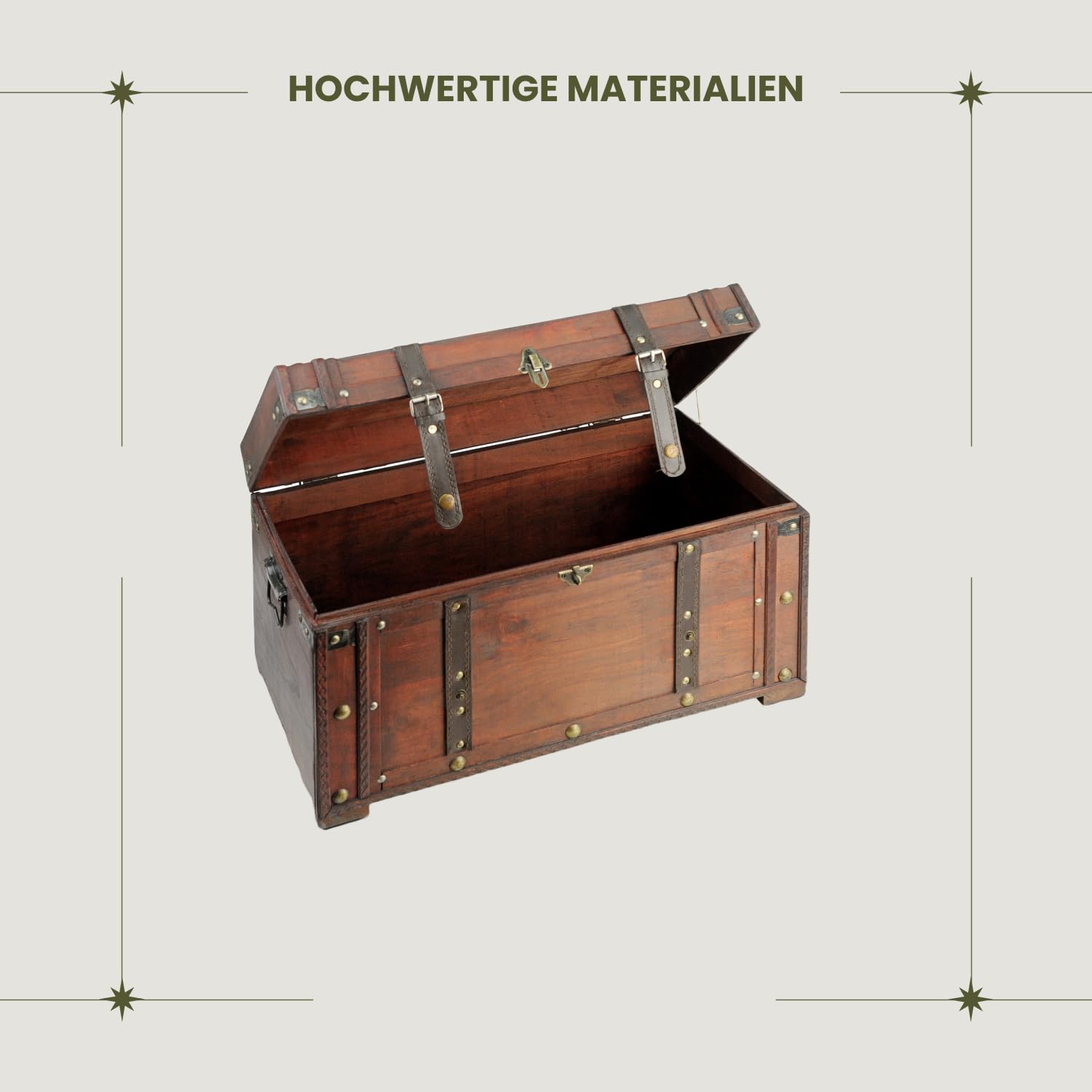 Brynnberg Schatztruhe groß mit Schloss 50x25x28cm Koffertruhe Holztruhe Schatzkiste Vintage-Look Piraten Schatzsuche Holz massiv braun Kolonialstil Schatulle Bauernkasse Holz Piratentruhe Geldtruhe