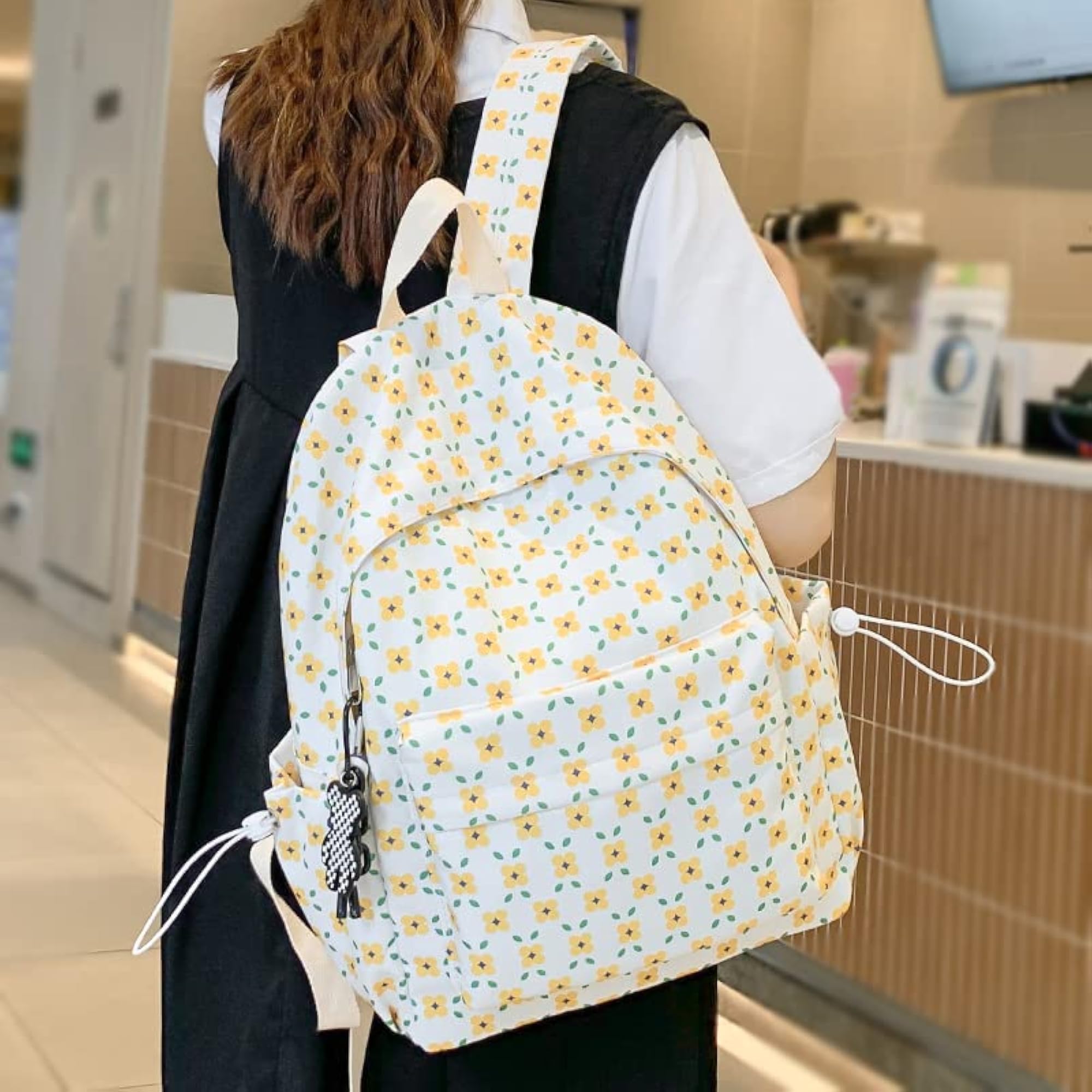 Womens Floral Student Bag, Nylon Travel Backpack