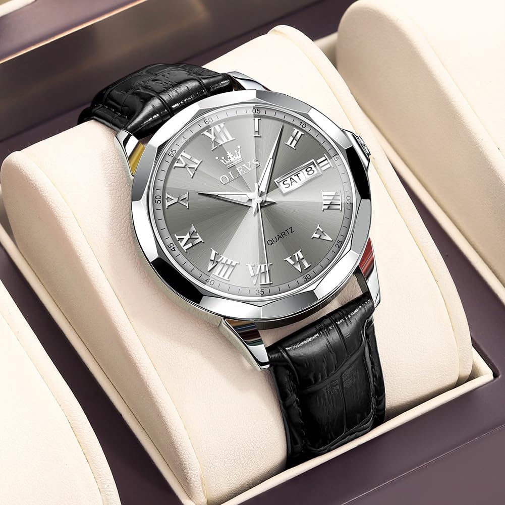 OLEVS Mens Watches Mens Leather Watch Ultra Thin Watches for Men Minimalist Watch with Leather Band Quartz Analog Dress Casual Simple Lightweight relojes para Hombres - Image 4