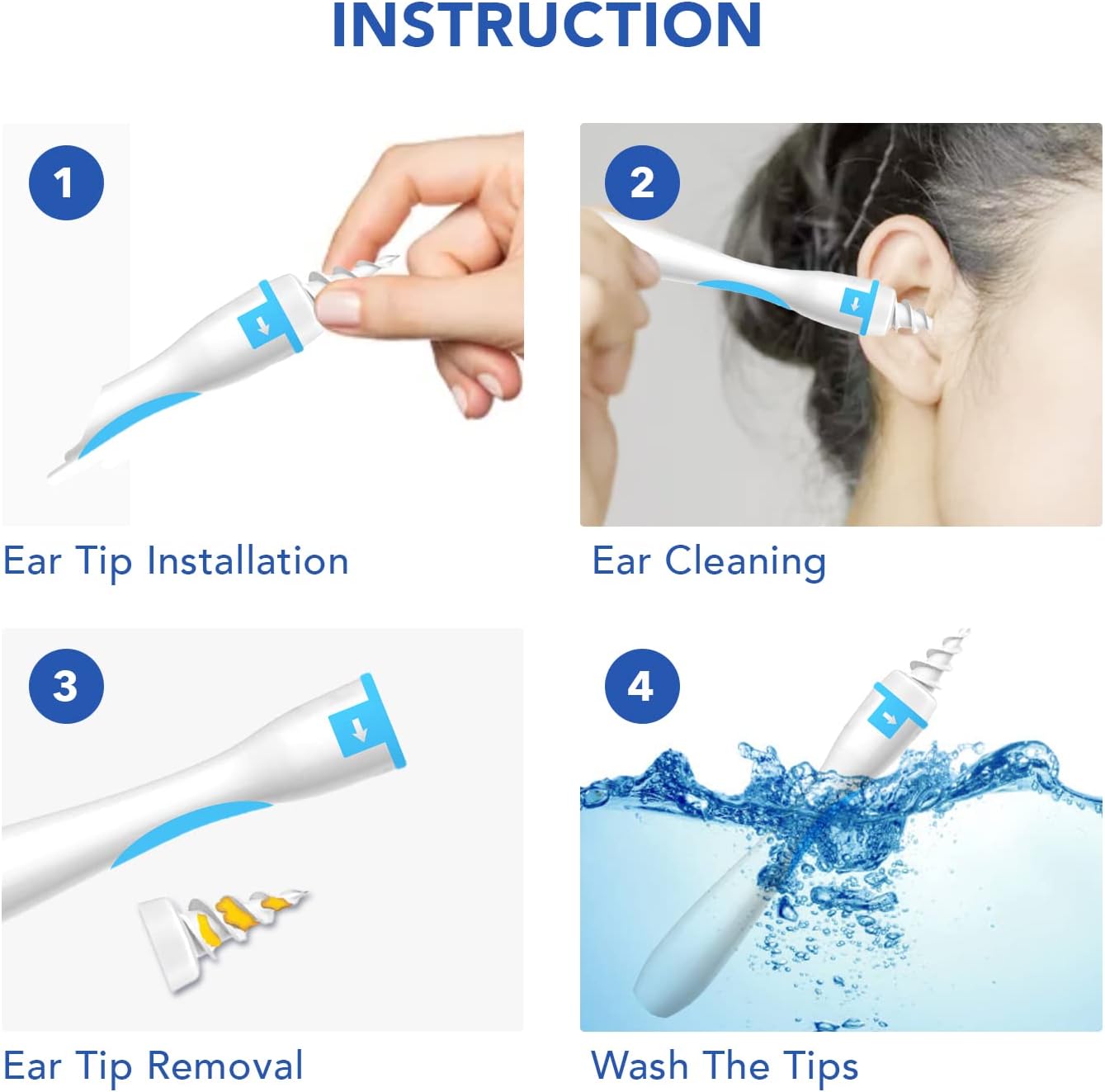 Upgrade Q-Grips Ear Wax Remover, Earwax Remover Tool, Silicone Soft Q Twist Spiral Ear Wax Kit with No Pain 16 Pcs Replacement Heads for Adult & Kids