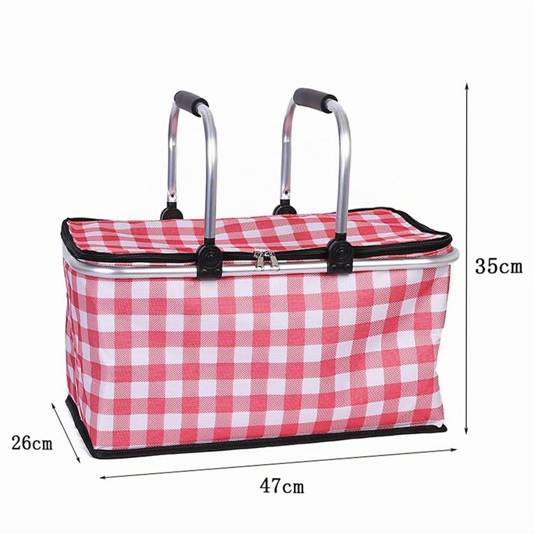 Cesta de picnic aislada con forro a prueba de fugas, gran capacidad de 26 litros para 12 adultos, cesta de picnic con asas resistentes para actividades al aire libre, viajes, playa, camping (rojo)