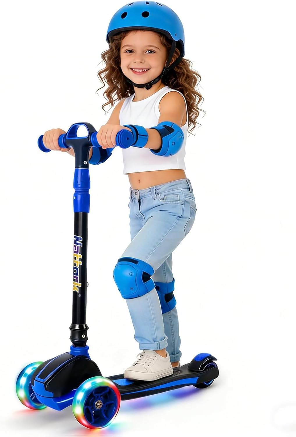 AS 3-Wheel Light-Up Scooter for Kids Ages 3-12, Adjustable Handlebar with 4 Height Options, 220 lb Weight Capacity, Toddler Scooter for Boys & Girls Ages 3-5, 5-8, 6-12
