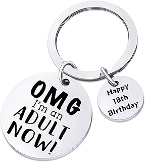 ZYXY 18th Birthday Gifts for Men and Girls Birthday Gift Happy Birthday Keychain, Stainless Steel Birthday Key Ring Gift Women, Men, Friends Family(OMG I’m an Adult Now)