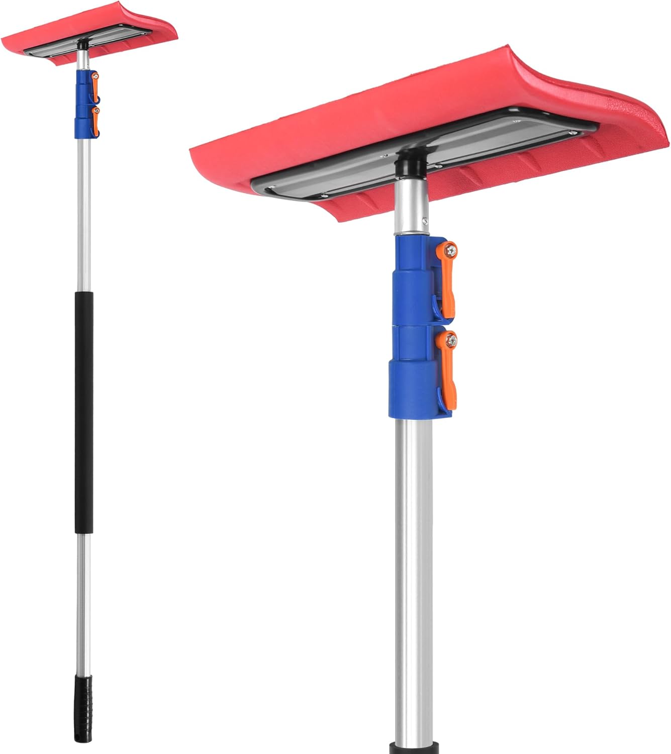 Snow Rakes Roof Rake, 5-12 Ft Extendable (Up to 18 Ft Reach) Lightweight Aluminum with Soft Foam Pad for Snow Removal Solar Panel Cleaning
