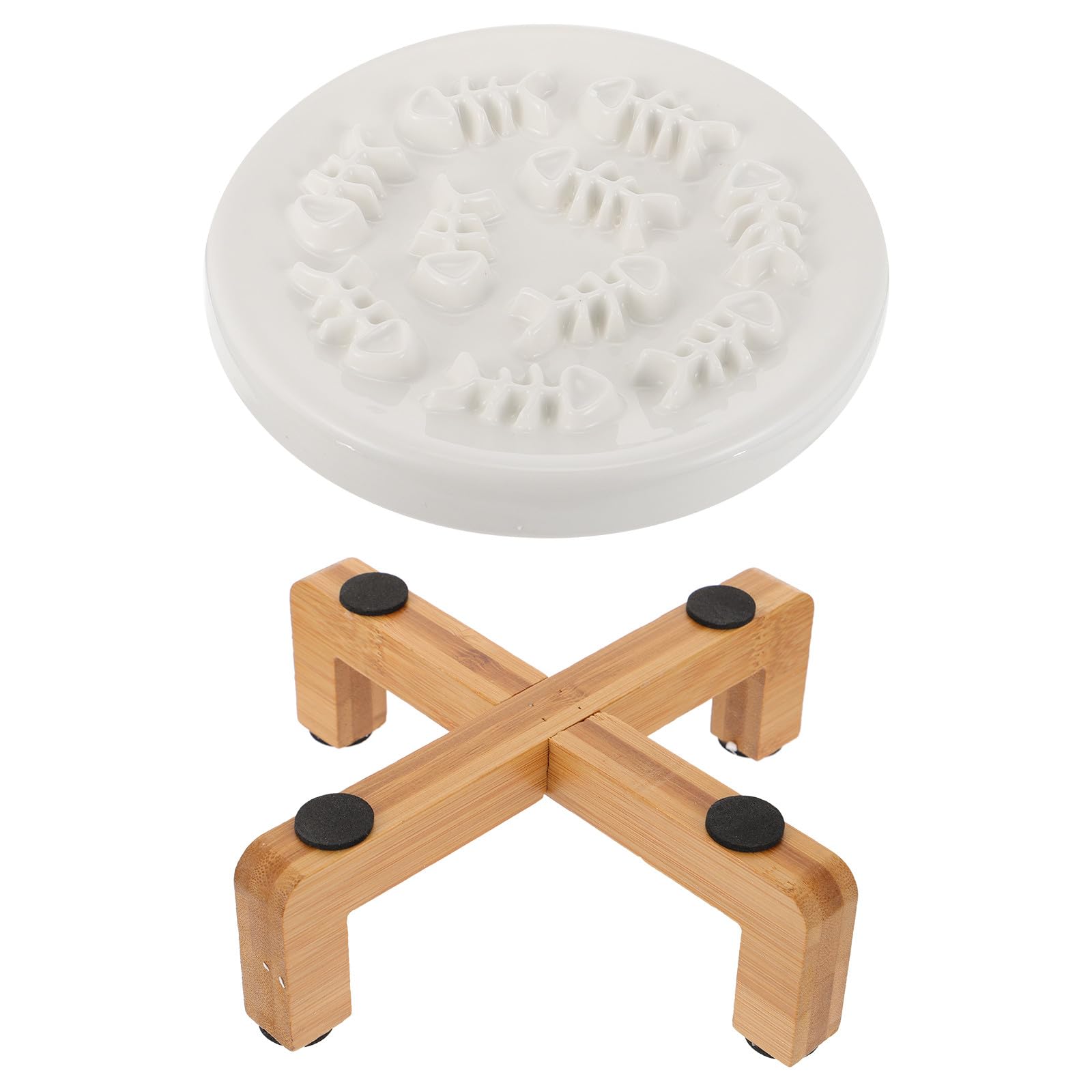 Comedero Elevado 1 Juego para Mascotas de Cerámica y Madera | Alimentación Lenta Creativa, Soporte de Madera Incluido, para Gato y Perro Pequeño