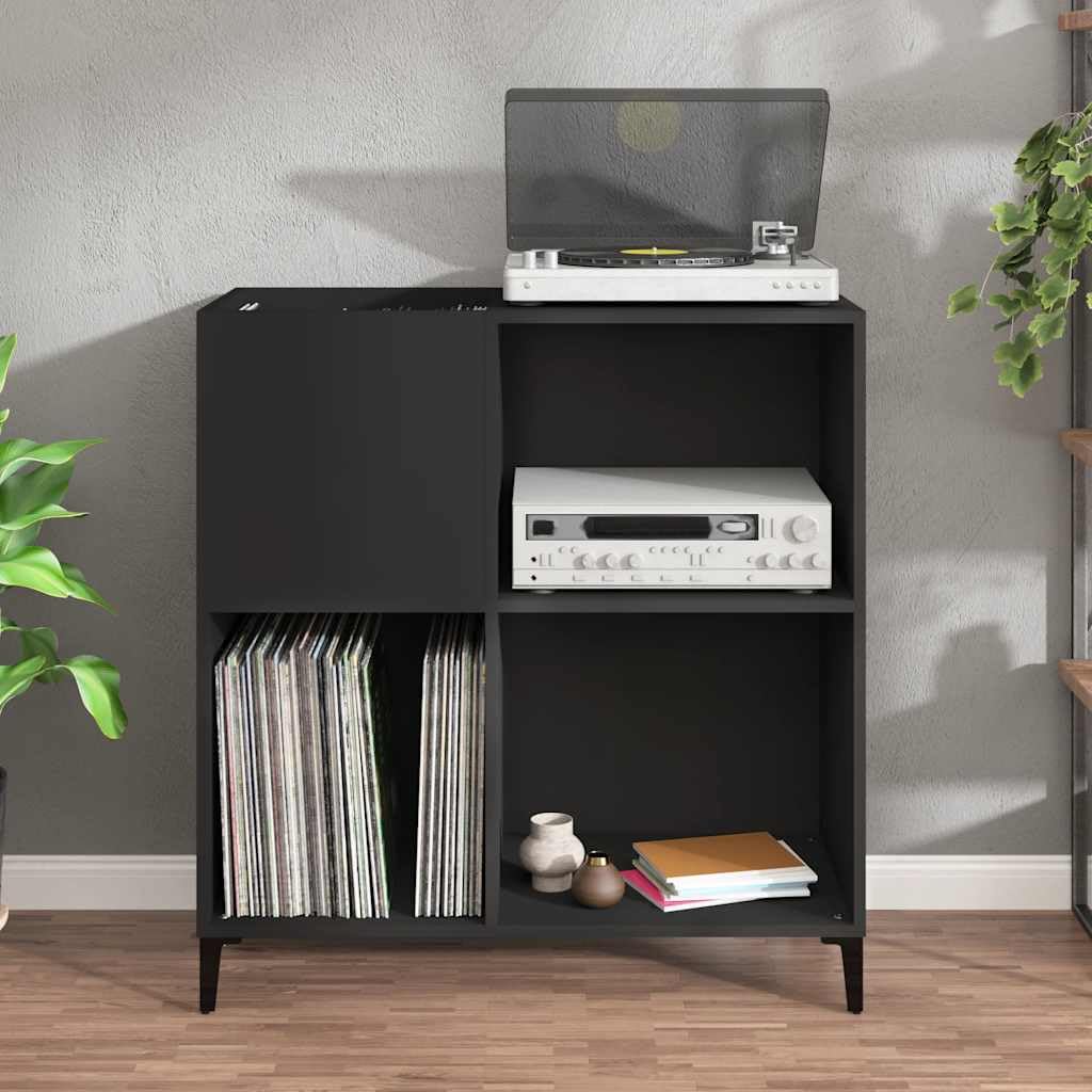Armadio per dischi in legno nero, con gambe in metallo, 84,5 x 38 x 89 cm, spazio per dischi, soggiorno, credenza, vetrina, organizer per ufficio e sala da pranzo