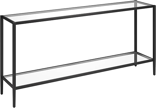 Henn&Hart Mesa consola rectangular de 64 pulgadas de ancho con estante de vidrio en bronce ennegrecido, mesa de entrada, mesa decorativa para sala