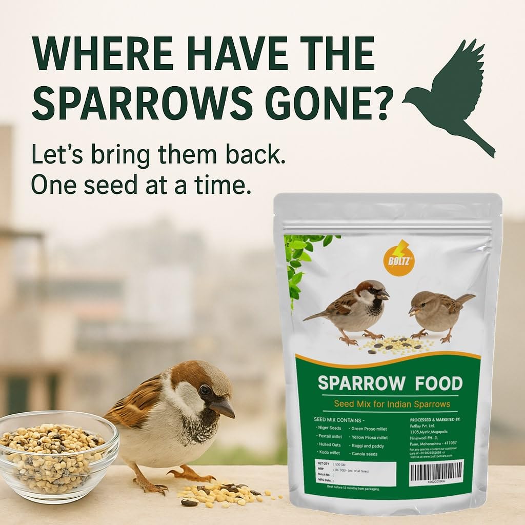 Boltz Premium Sparrow Food, Natural Mix of Seeds & Grains, Daily Nutrition for House Sparrows & Wild Birds, Rich in Protein, Fiber & Vitamins, Clean, Fresh & Easy to Digest (1000 Gm)