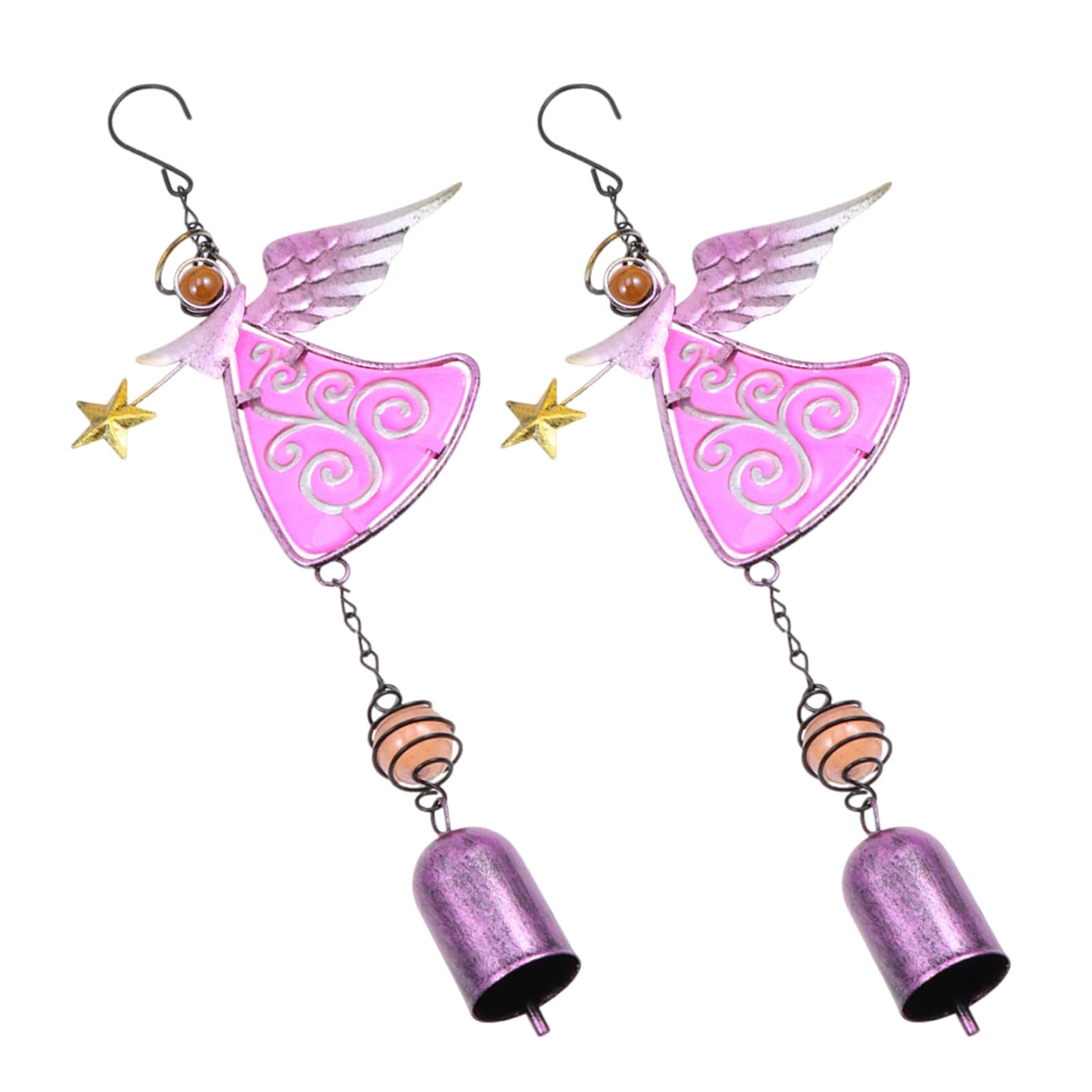 Lot de 2 carillons éoliens extérieurs en métal et verre teinté avec petites cloches ange rose