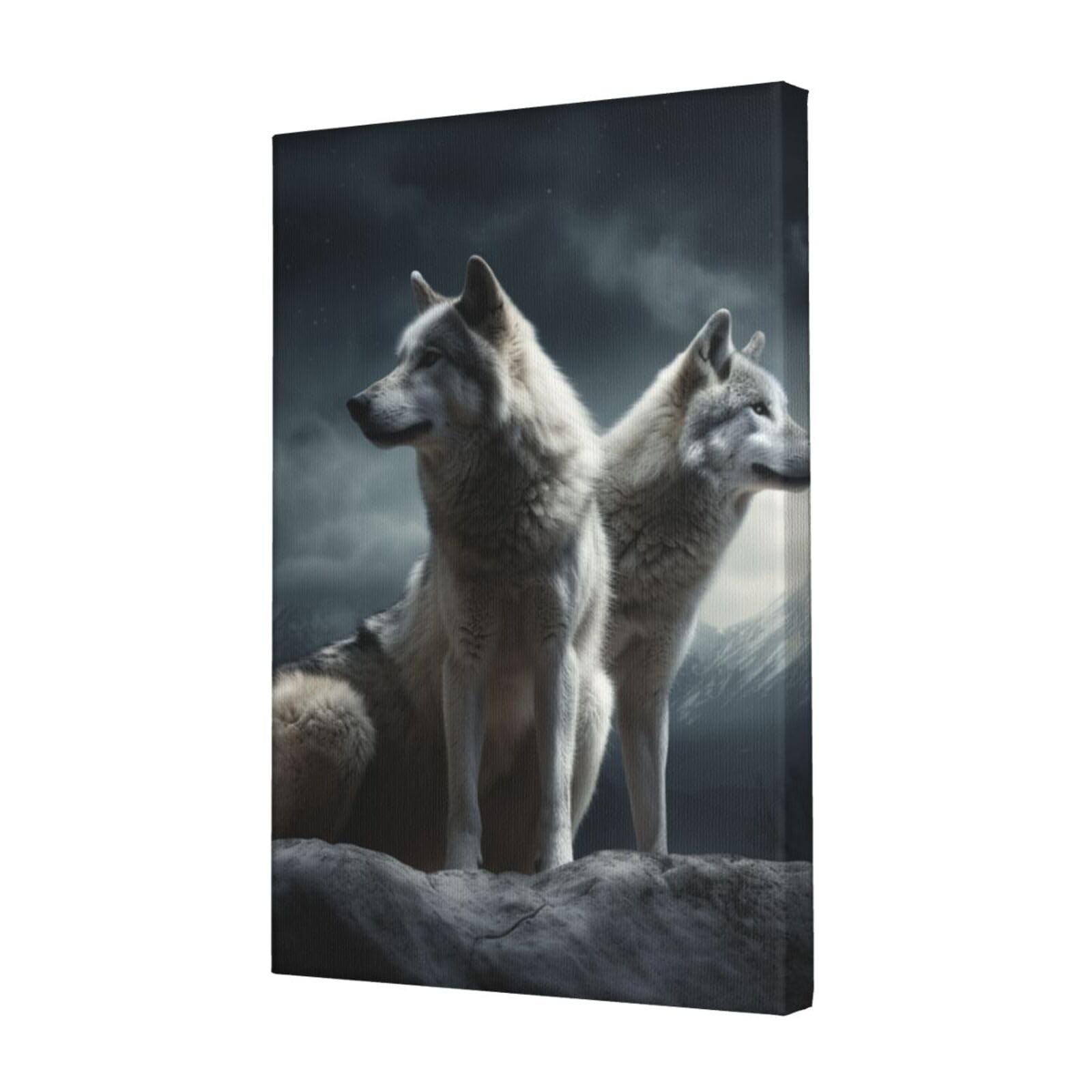 FodPand wolf at night Canvas Wall Art for Living Room Wall Decor 12"x18" Modern Artwork Painting Pictures Hanging Canvas Prints Aesthetic Wall Art for Bedroom Bathroom Office Wallart Decor