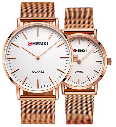 Montre pour couple MASTOP étanche en maille or rose et blanc