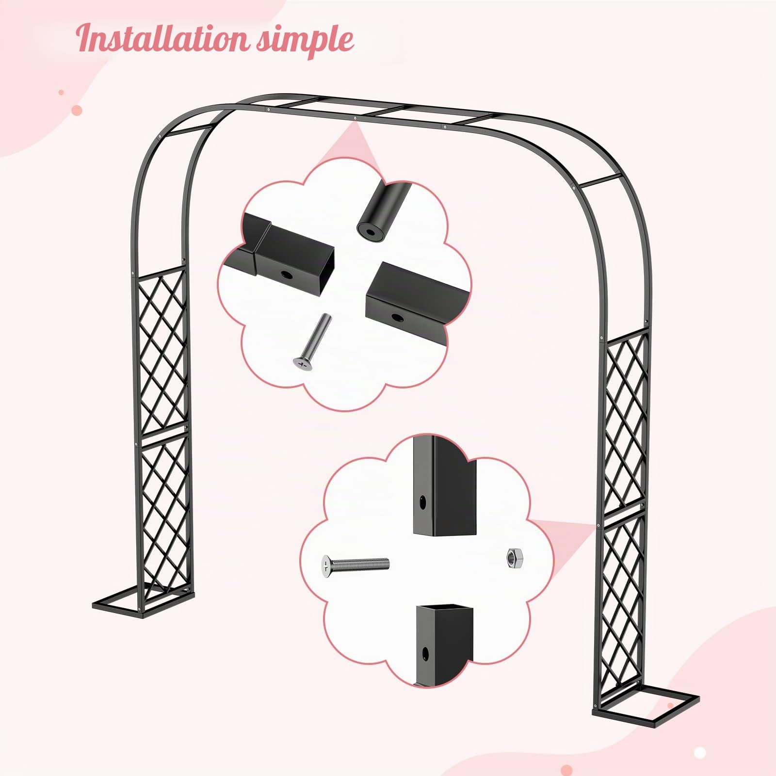 Xverycan Arche Jardin pour Rosiers Plantes Grimpantes, Arche de Jardin métallique Plus Robuste 2,4x2,4m,Arche de Jardin en Treillis,Décoration de Fête