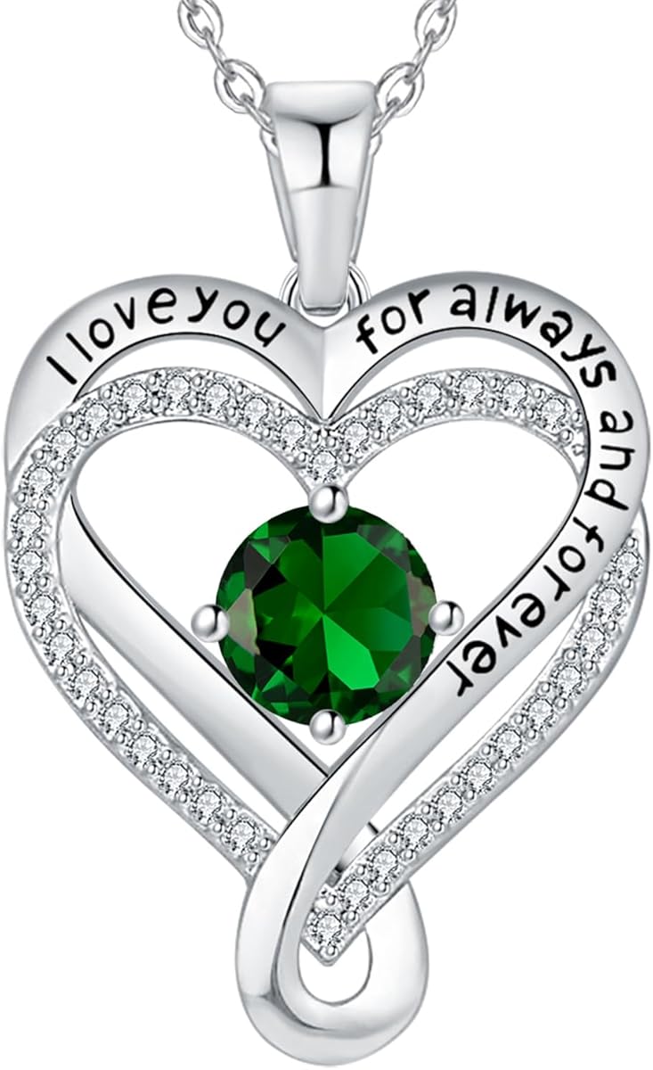 Jewelry for Women Wife Infinity Heart Birthstone I Love You Necklace S925 Anniversary Women Necklaces for Her Wife Birthday Gift Ideas, Birthday Present for Girlfriend Mom Daughter Sterling Silver