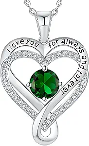Jewelry for Women Wife Infinity Heart Birthstone I Love You Necklace S925 Anniversary Women Necklaces for Her Wife Birthday Gift Ideas, Birthday Present for Girlfriend Mom Daughter Sterling Silver