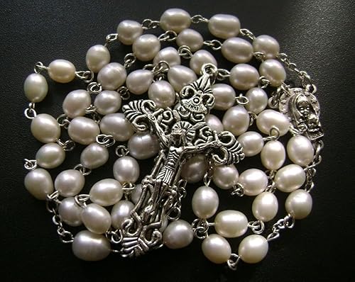 Miniatura 4 de elegantmedical Hecho a mano AAA 8-9MM perla natural perlas rosas rosario crucifijo Jesús cruz católica collar caja, Metal