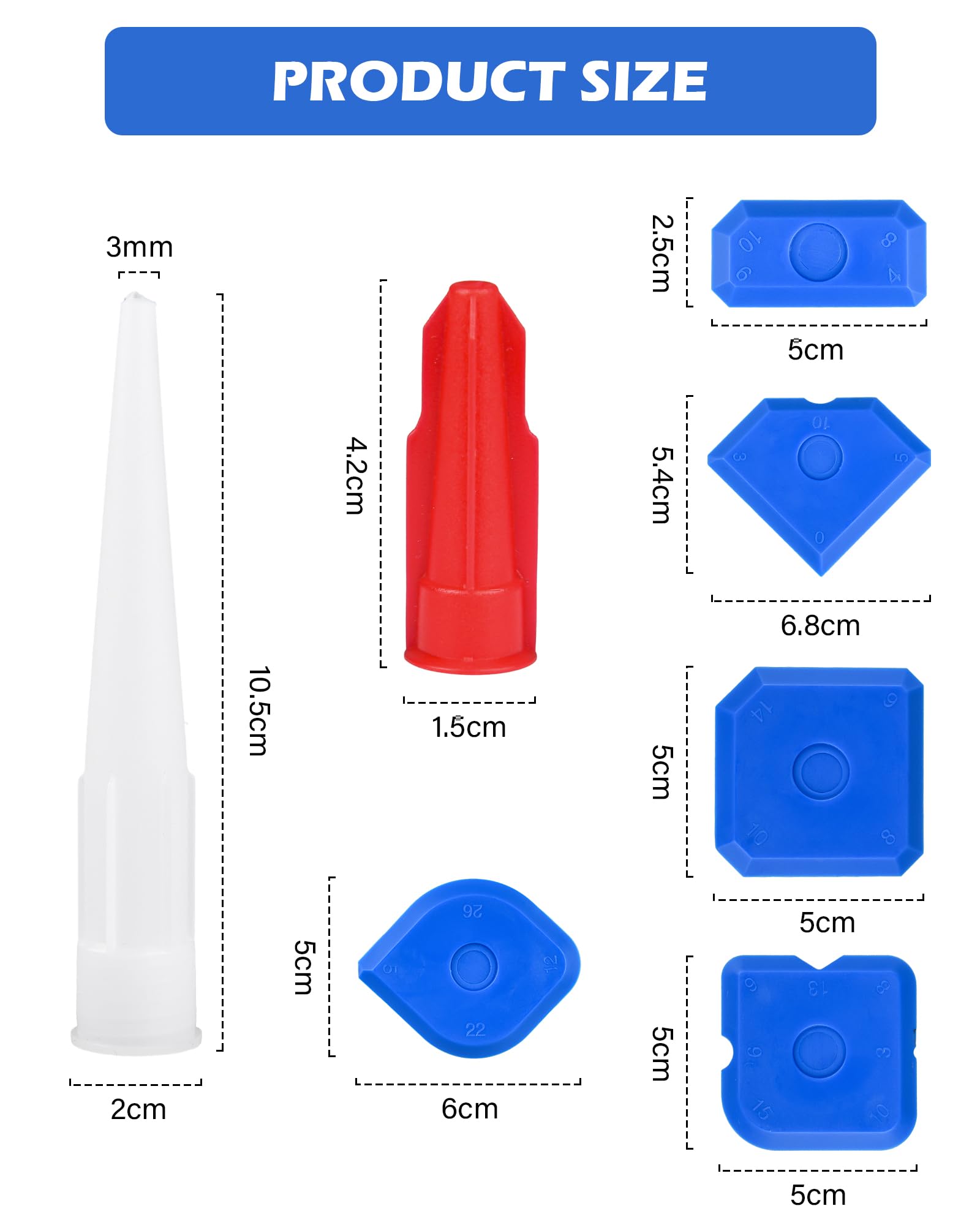 10 Pack Sealant Nozzles with Caps & 5 Silicone Smoothing Tools, Caulking Finishing Kit for Bathroom Kitchen Sink & Shower Sealing - Image 2