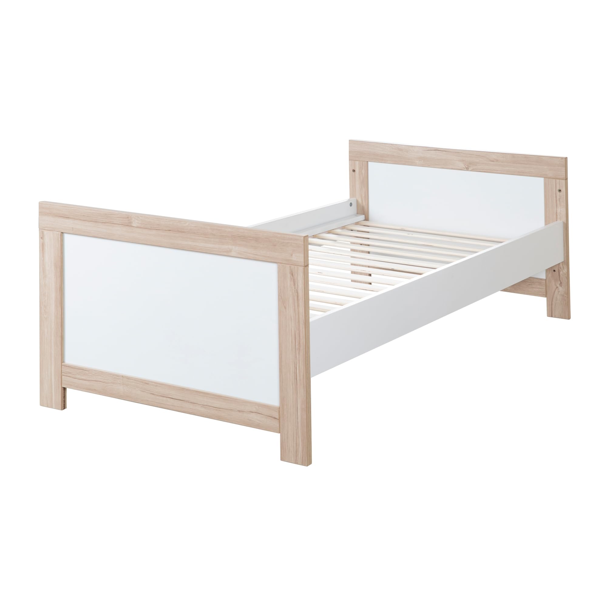 roba Babybett Malo 70 x 140 cm - Mitwachsendes Gitterbett - Höhenverstellbar - Umbaubar zum Juniorbett - Holz weiß lackiert/Dekor Sonoma Eiche