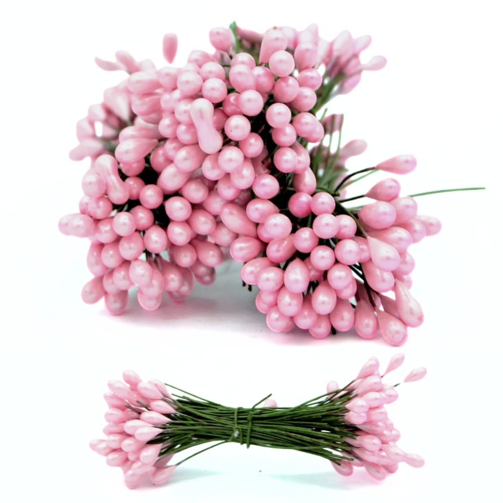 celloexpress Pink 6cm Artificial Flower Stamens - Pearlised Teardrop Beads on Wire for Wreaths, Garlands, Floral Arrangements, Festive Decorations (Pack of 240)